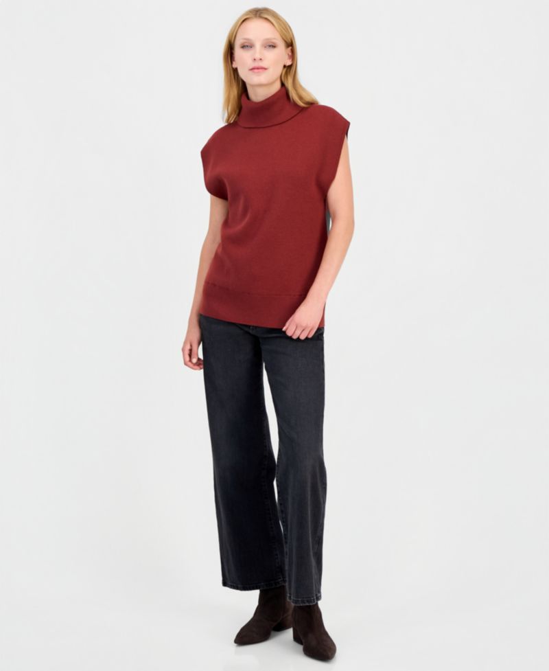Women's Contro Sleeveless Cotton-Wool Blend Turtleneck Sweater