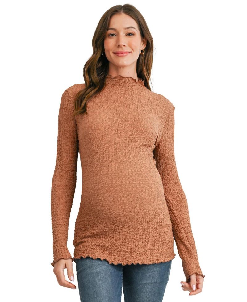 Maternity Textured Mock Neck Long-Sleeve Top