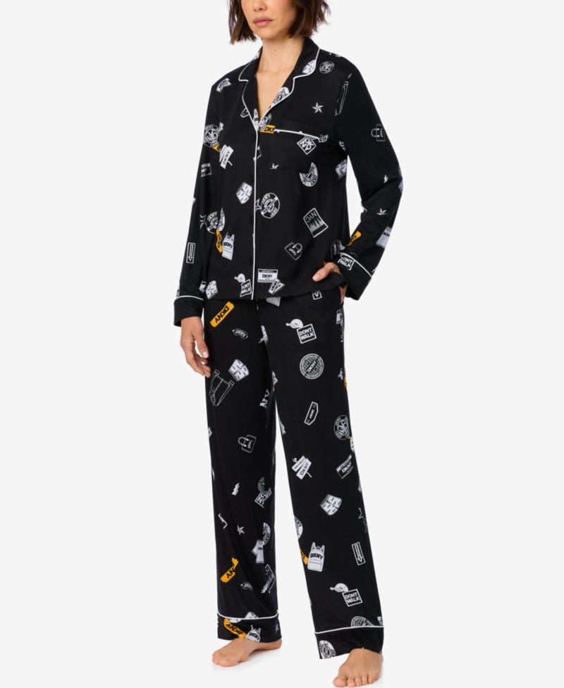 Women's Long-Sleeve Button-Front Pajama Top and Pants Set