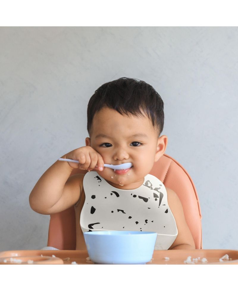 Soft Silicone Waterproof Baby Bib with catch all pocket, Adjustable