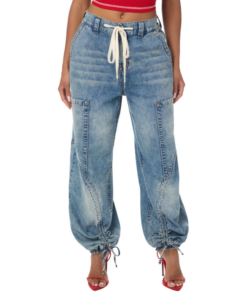 Women's Balloon Horseshoe High-Waisted Drawstring Denim Joggers