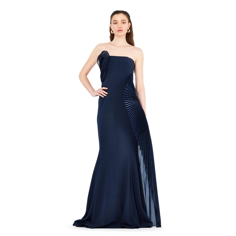 3D Pleated Drape Strapless Gown