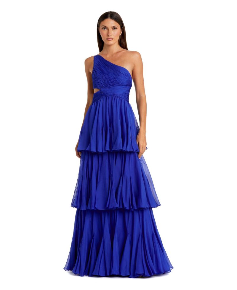 Women's One Shoulder Tiered Chiffon Gown