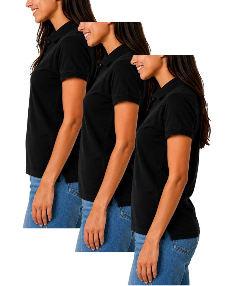 Women's Short Sleeve School Uniform Pique Polo Shirt-3 Pack