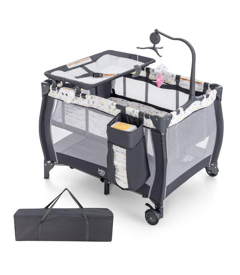 Portable Baby Playpen with Bassinet, Changing Station and Music Box for Newborns