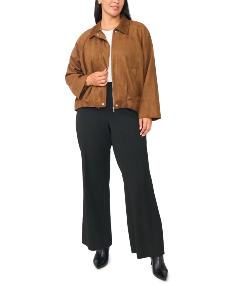 Plus Size Raglan-Sleeve Faux-Suede Work Jacket