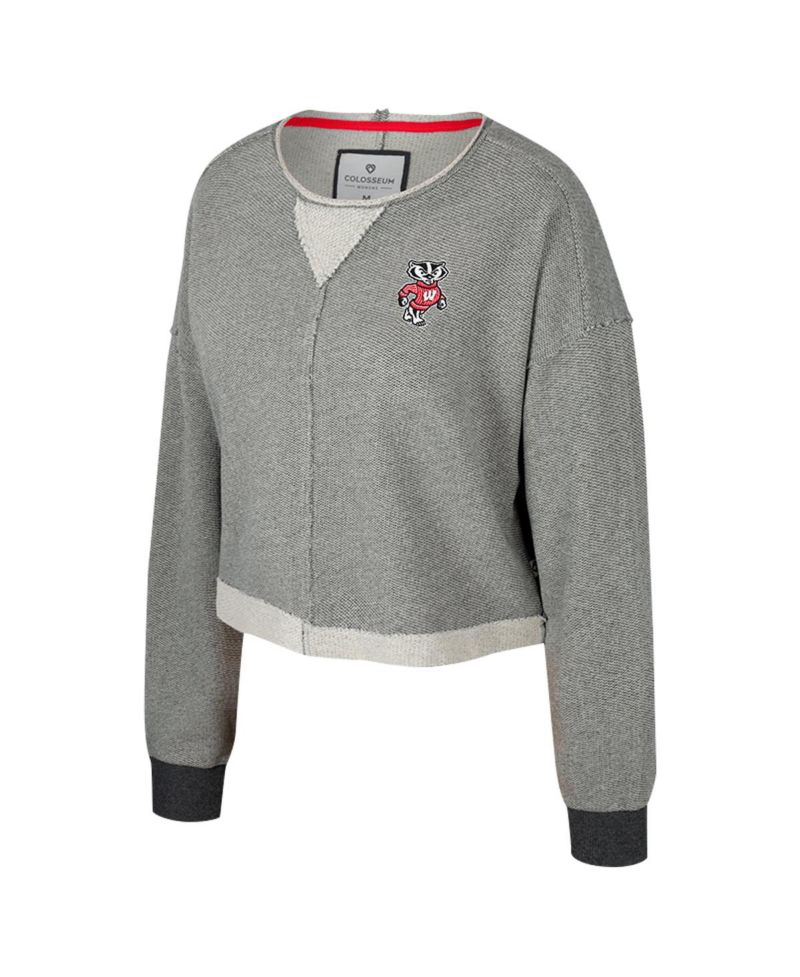 Women's Charcoal Wisconsin Badgers Magnum Scoop Neck Cropped Pullover Sweatshirt