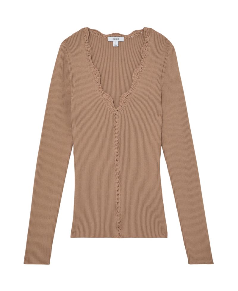 Women's Lara Crochet-Trim Rib-Knit Top