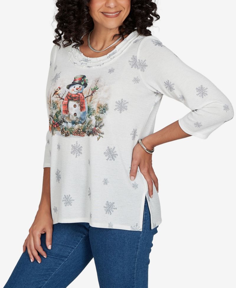 Petite Snowman 3/4-Sleeve Knit Top