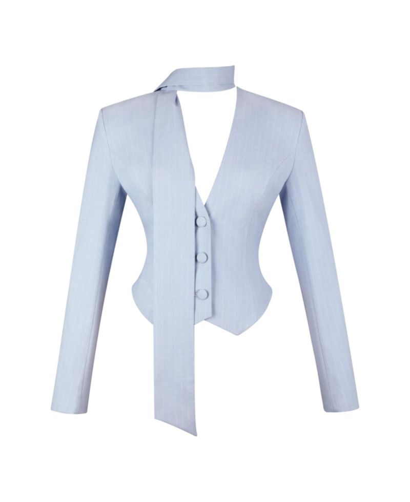 Women's Renley Sky Blue Pinstripe Peplum Blazer