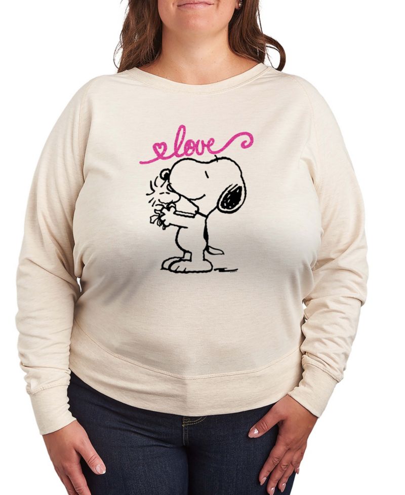 Women's Peanuts Snoopy And Woodstock Love French Terry Long-Sleeve T-Shirt