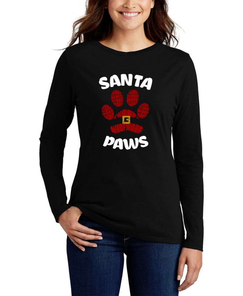 Women's Santa Paws Word Art Long-Sleeve T-Shirt