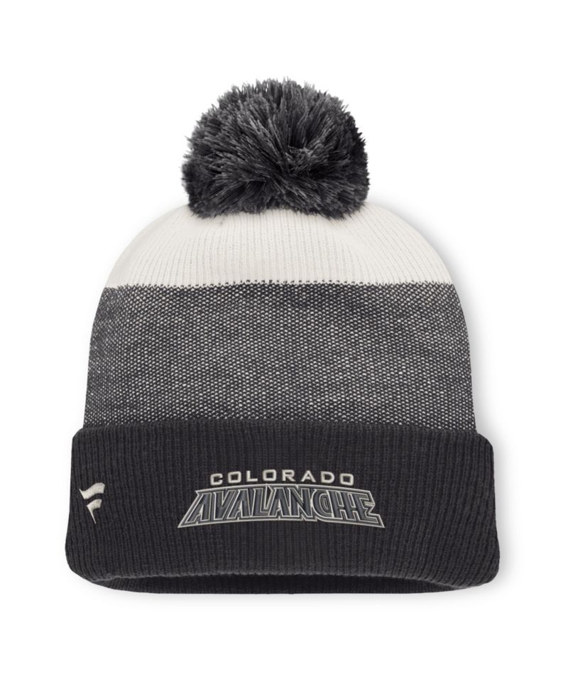 Men's Black/Light Beige Colorado Avalanche Monochrome Cuffed Knit Hat with Pom