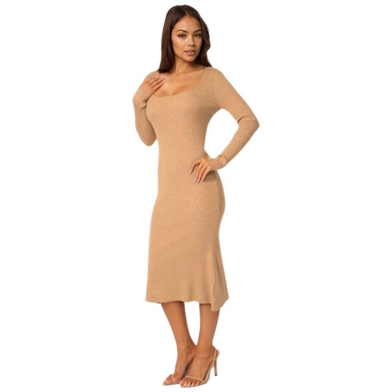 Women's Long Sleeve Scoop Neck Sweater Midi Dress
