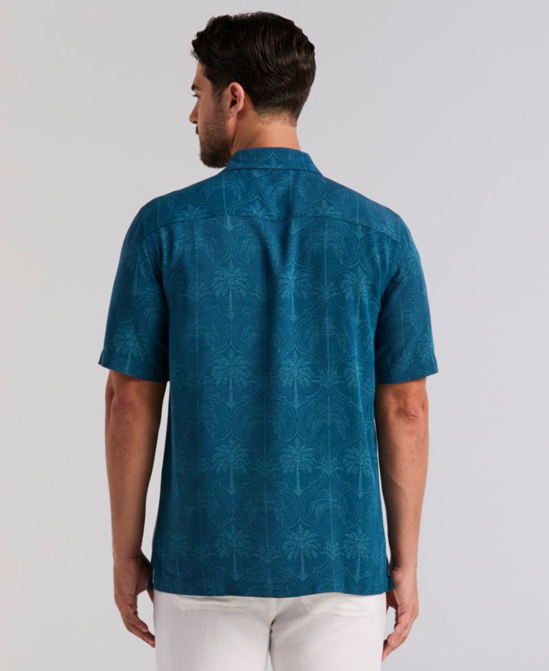 Men's Medallion Palm Print Short-Sleeve Button-Down Shirt