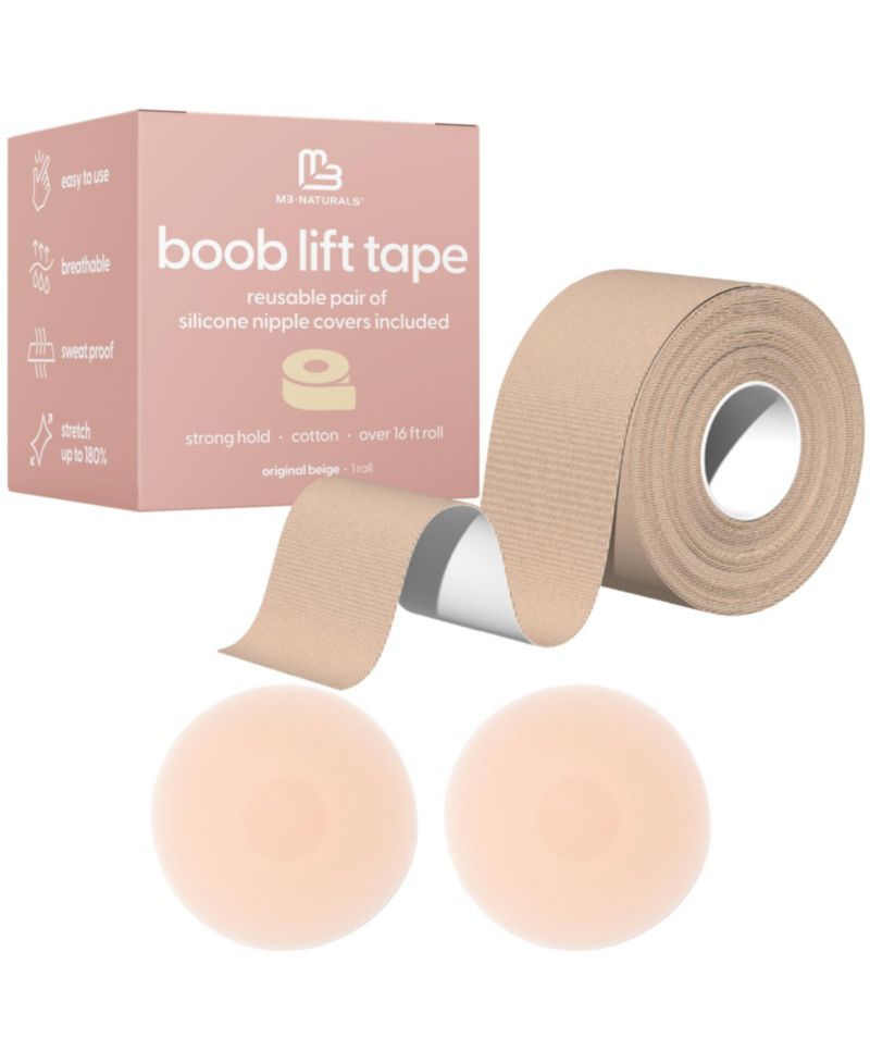 Boob Lift Tape for Women Invisible Sweat Proof Stretchable Bra Tape for Strapless Dresses with Silicone Nipple Covers