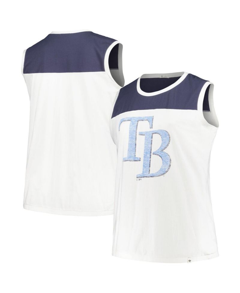 Women's White/Navy Tampa Bay Rays Plus Size Waist Length Muscle Tank Top