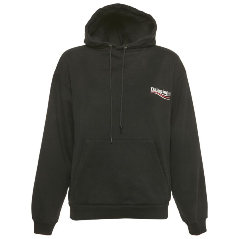 Women's Black Campaign Print Cotton Knit Hoodie