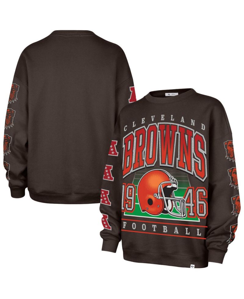 Women's Brown Cleveland Browns Go Big Oversized Pullover Sweatshirt