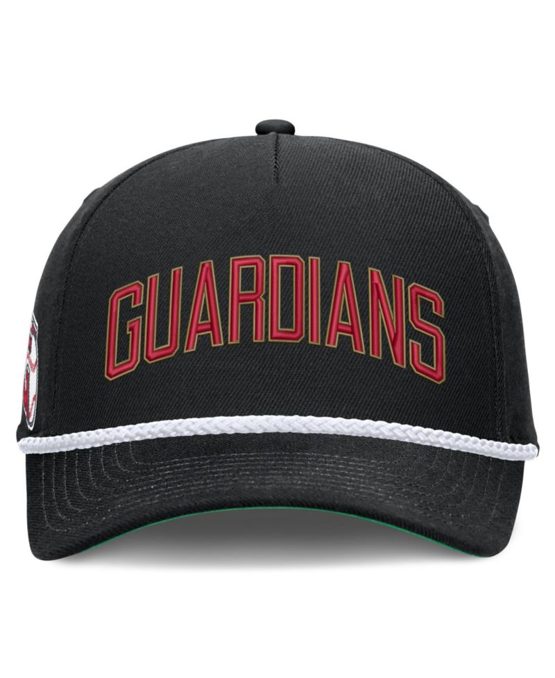 Men's Black Cleveland Guardians Cooperstown Collection Rise Adjustable Hat