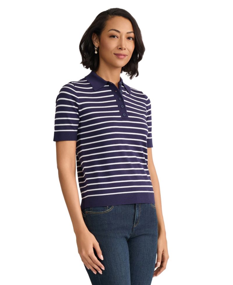 Petite Stripped Collared Neck T-Shirt