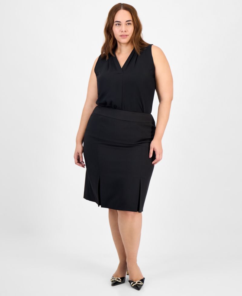 Plus Size Pencil Houndstooth 2 Piece Skirt Suit