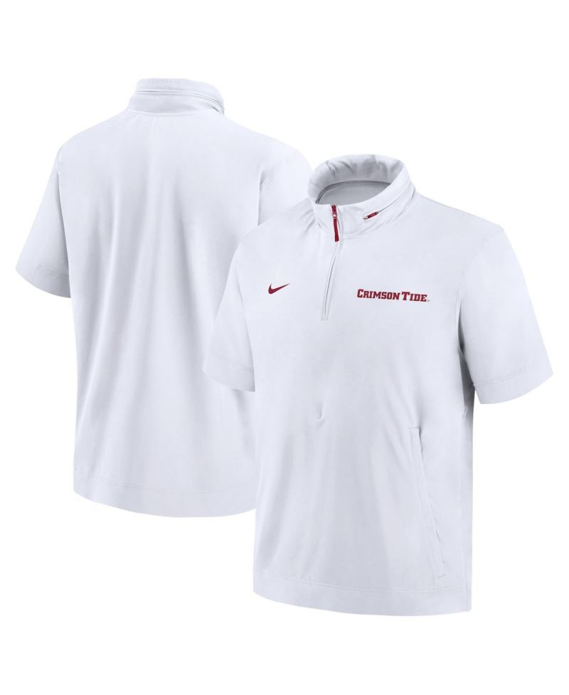 Men's White Alabama Crimson Tide 2024 Sideline Coach Short Sleeve Half-Zip Hoodie Jacket