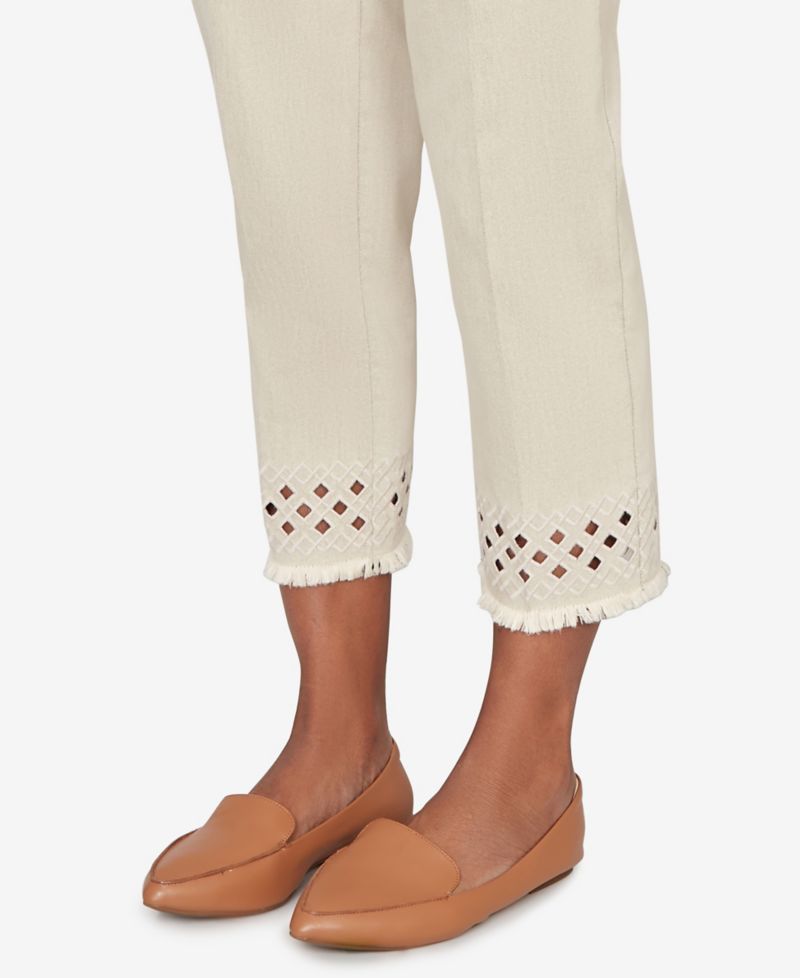 Petite Detail Driven Geometric Cut-Out Flat Front Ankle Pants