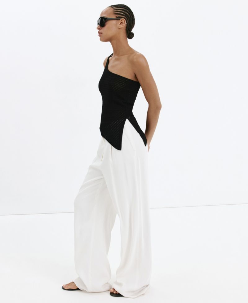 Women's One-Shoulder Open-Knit Side-Slit Top
