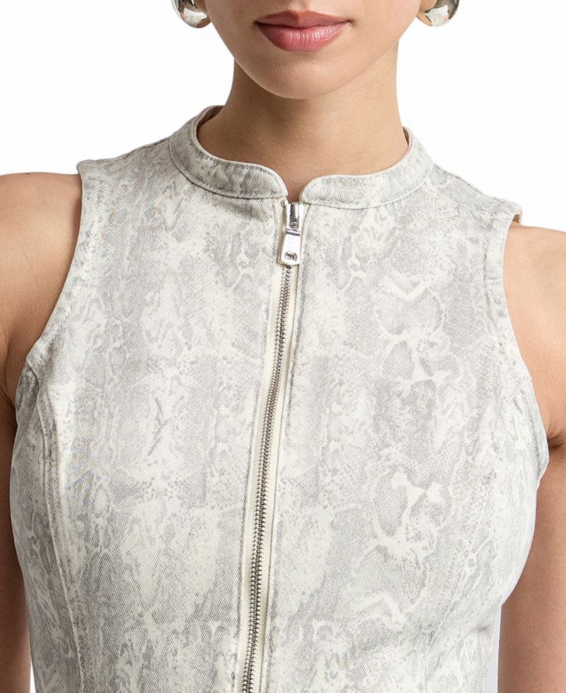 Women's Zip-Front Snake Print Denim Dress