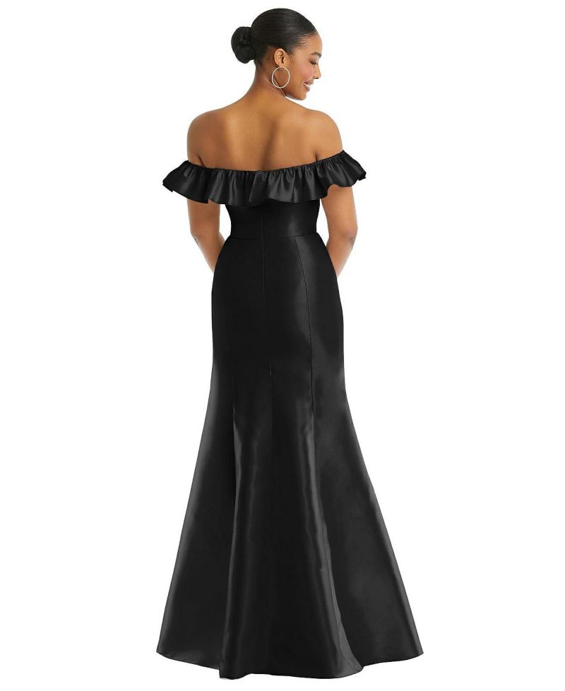 Women's Off-the-Shoulder Ruffle Neck Satin Trumpet Gown