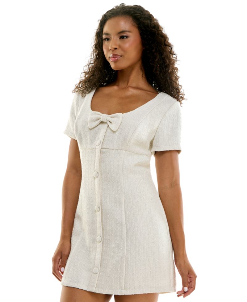 Juniors' Boucl&eacute; Scoop Neck Short-Sleeve Mini Dress