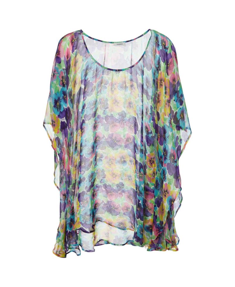Versace Women's Floral-Print Scoop Neck Silk Kaftan Blouse