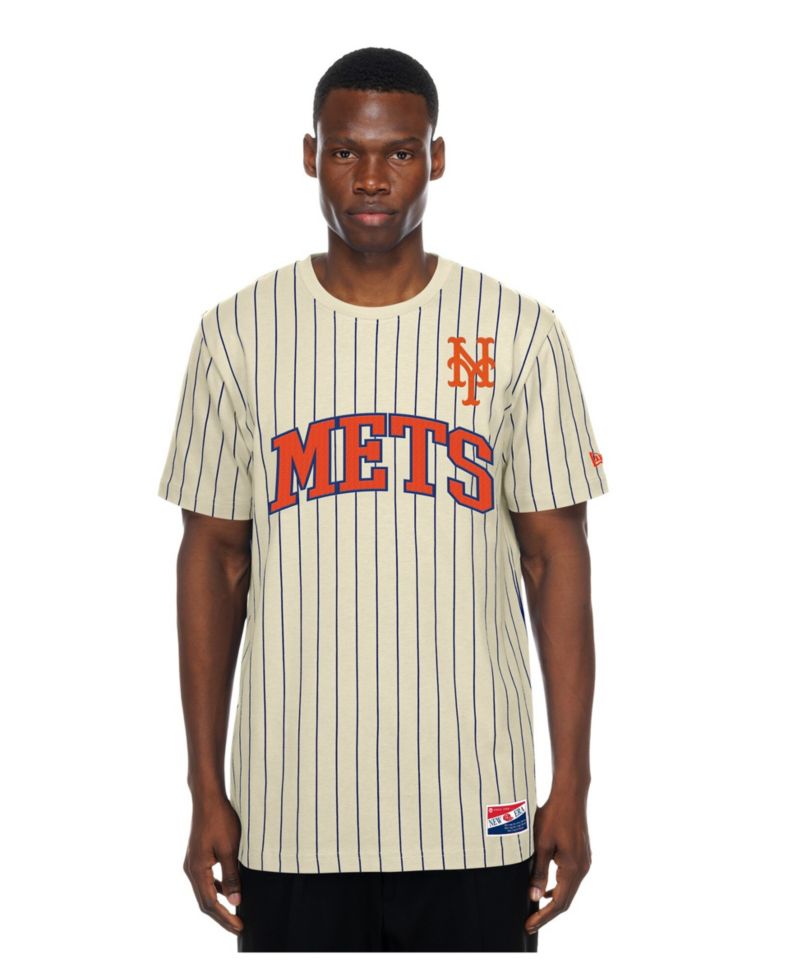 Men's Cream New York Mets Throwback Meshback Pinstripe T-Shirt