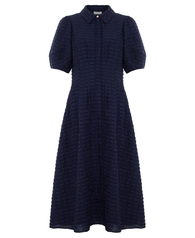 Women's Yasmine Puff-Sleeve A-Line Collared Midi Dress