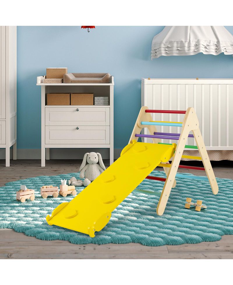 Ages 1+ 3-in-1 Wooden Adjustable Climbing Triangle and Ramp, 2-Piece Set