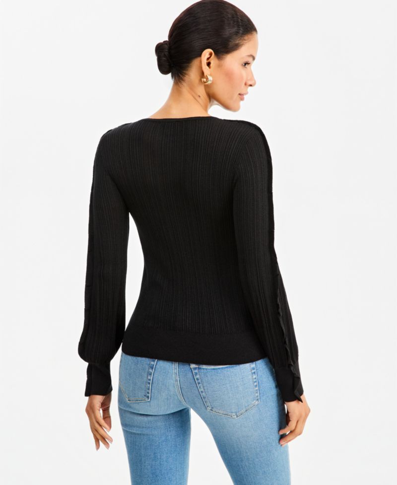 Women's Ruffle-Trim Rib-Knit Sweater