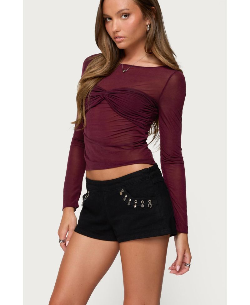 Womens Oona Sheer Gathered Long Sleeve Top