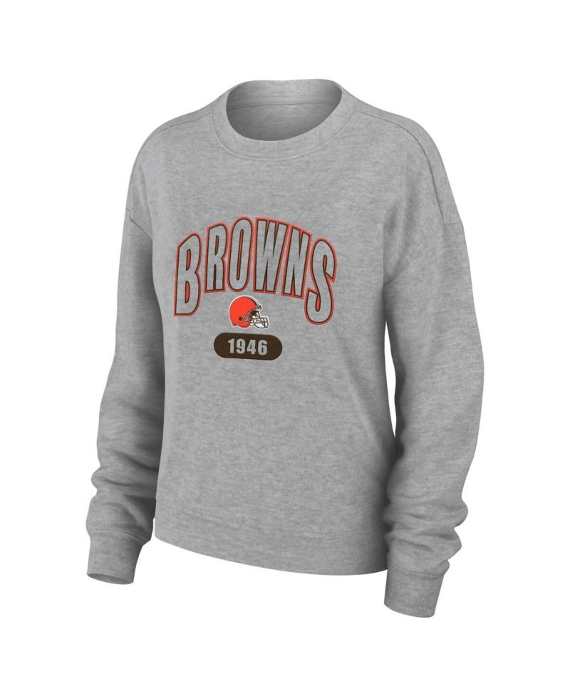 Women's Heather Gray Cleveland Browns Knit Long Sleeve Tri-Blend T-shirt and Pants Sleep Set