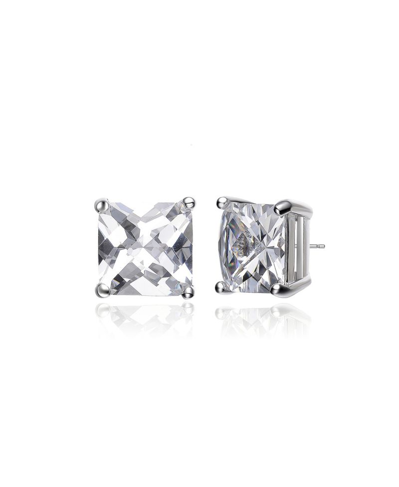 Radiant Sterling Silver Cubic Zirconia Square Stud Earrings