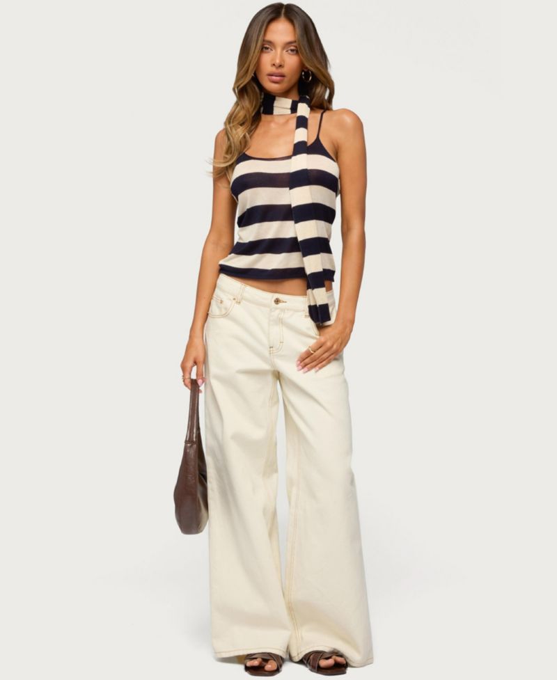 Women's Striped Two Piece Scarf Tank Top