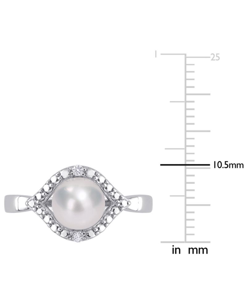 Cultured Freshwater Pearl (7mm) & Lab-Created White Sapphire Accent Ring in Sterling Silver
