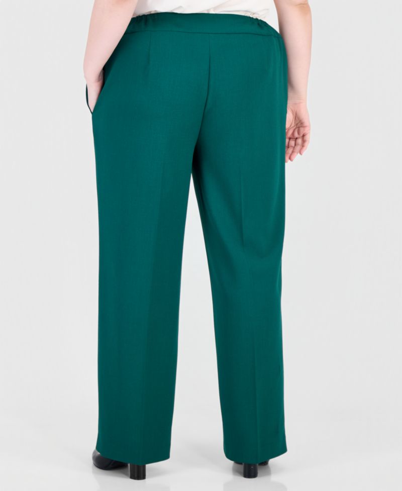 Plus Size Classic Fit Inset Waist Two Button Notch Collar Jacket and Wide Leg Pant, 2-Piece Set