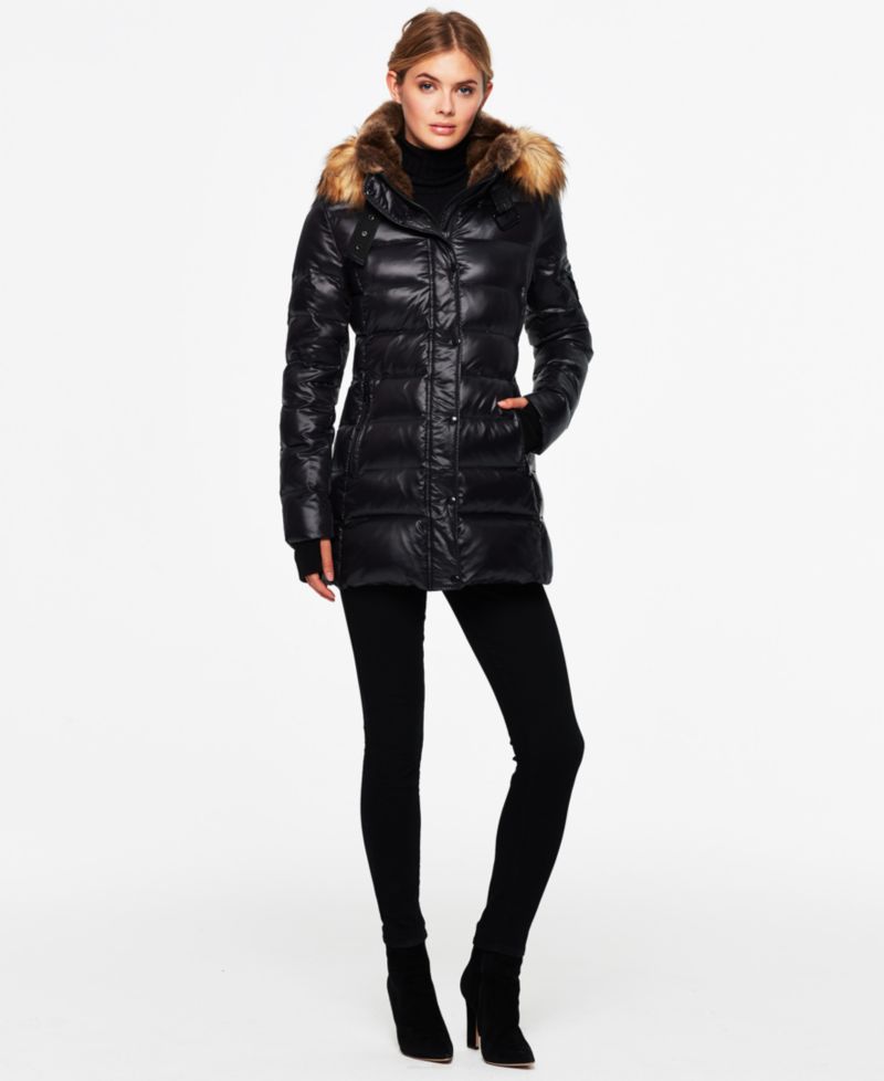 Women's Chelsea Faux-Fur-Trim Collar Hooded Puffer Coat