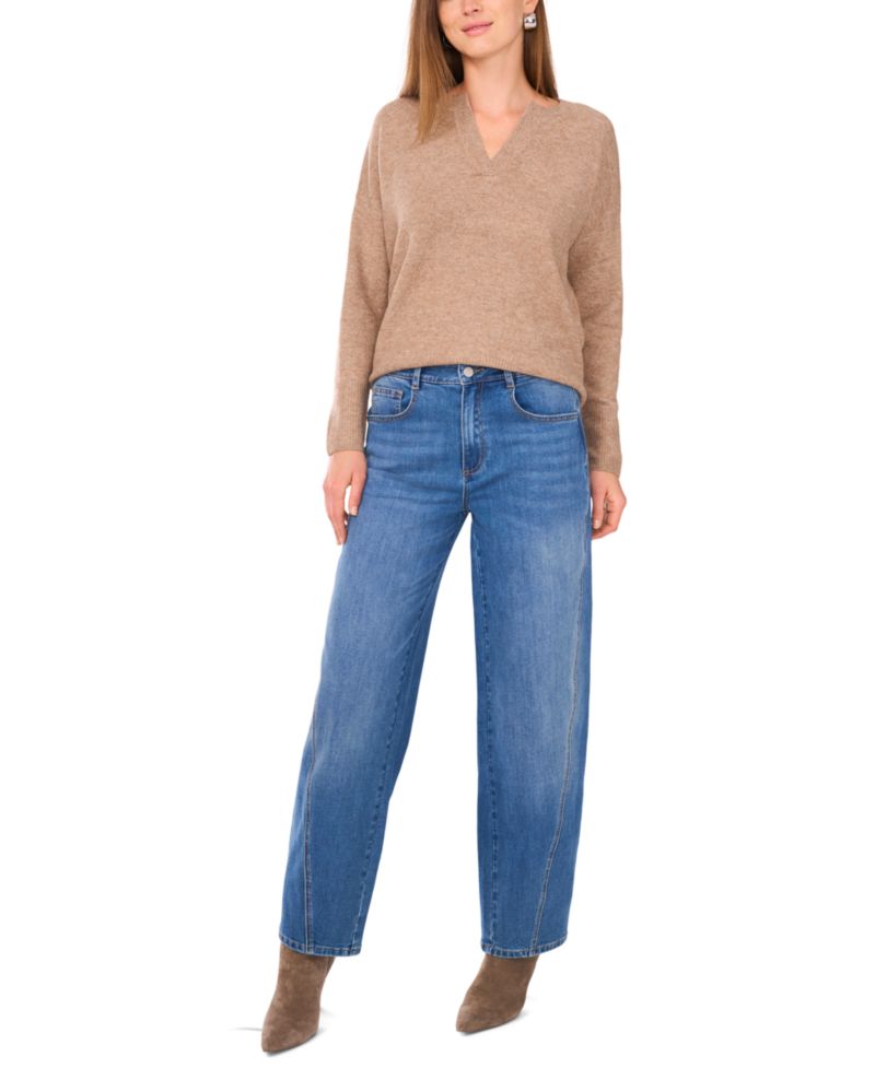 Women's Cozy V-Neck Dropped-Shoulder Sweater