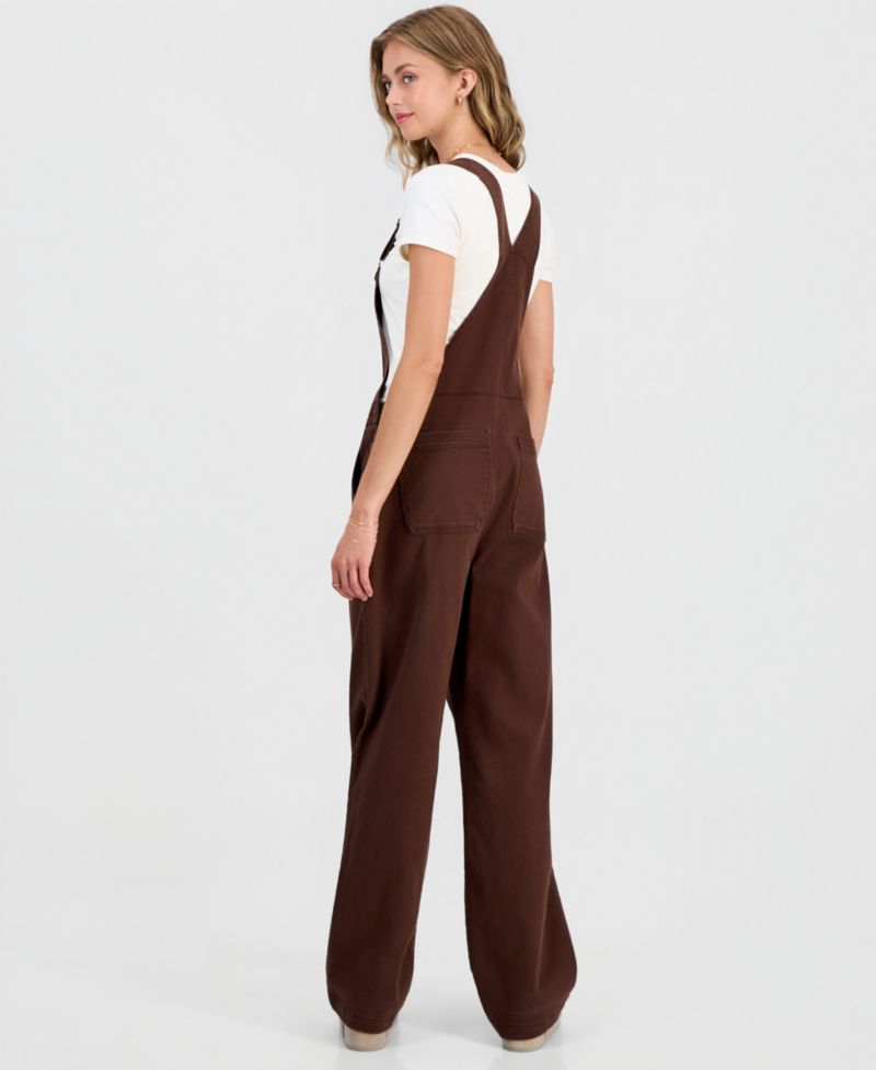Juniors' Slouchy Twill Overalls