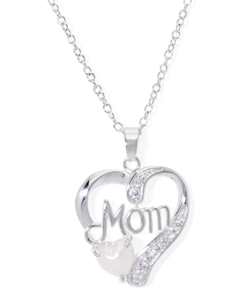 Simulated Blue Topaz Birthstone Mom Heart Pendant 18" Necklace in Silver Plate
