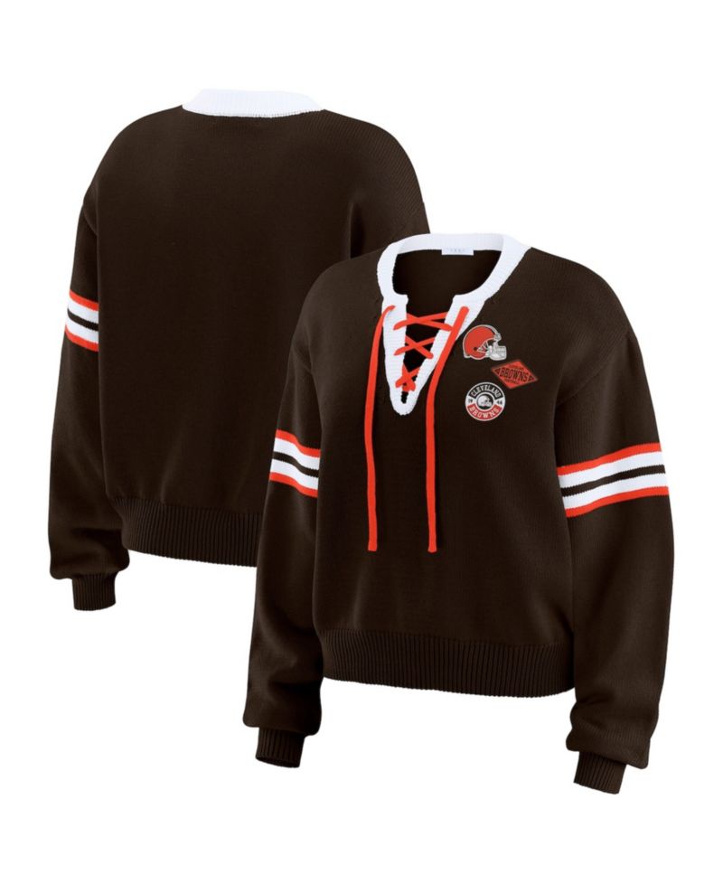 Women's Brown Cleveland Browns Lace-Up Sweater