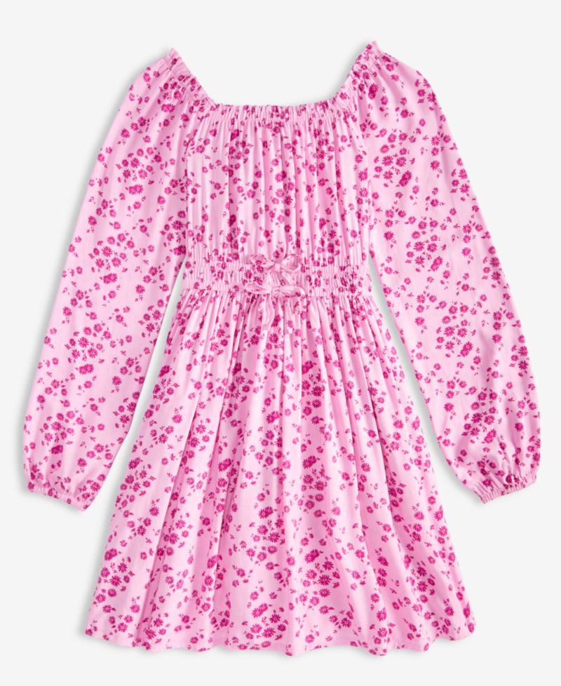 Girls' XS-XL Long-Sleeve Floral-Print Dress