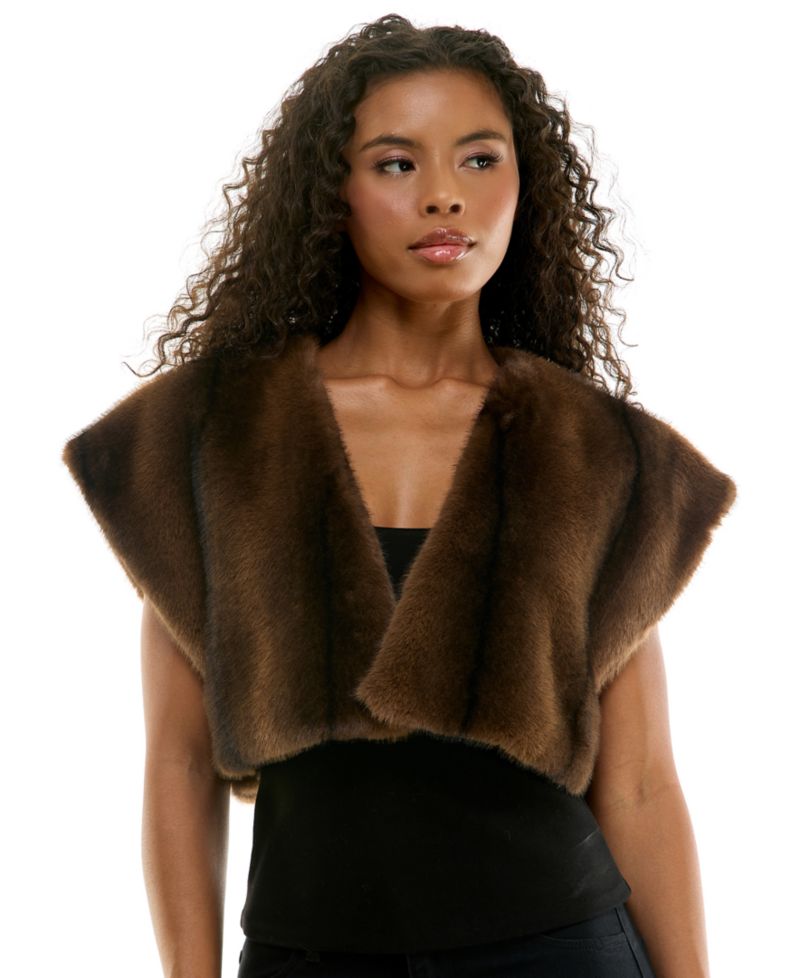 Juniors' Cropped Faux-Fur Vest